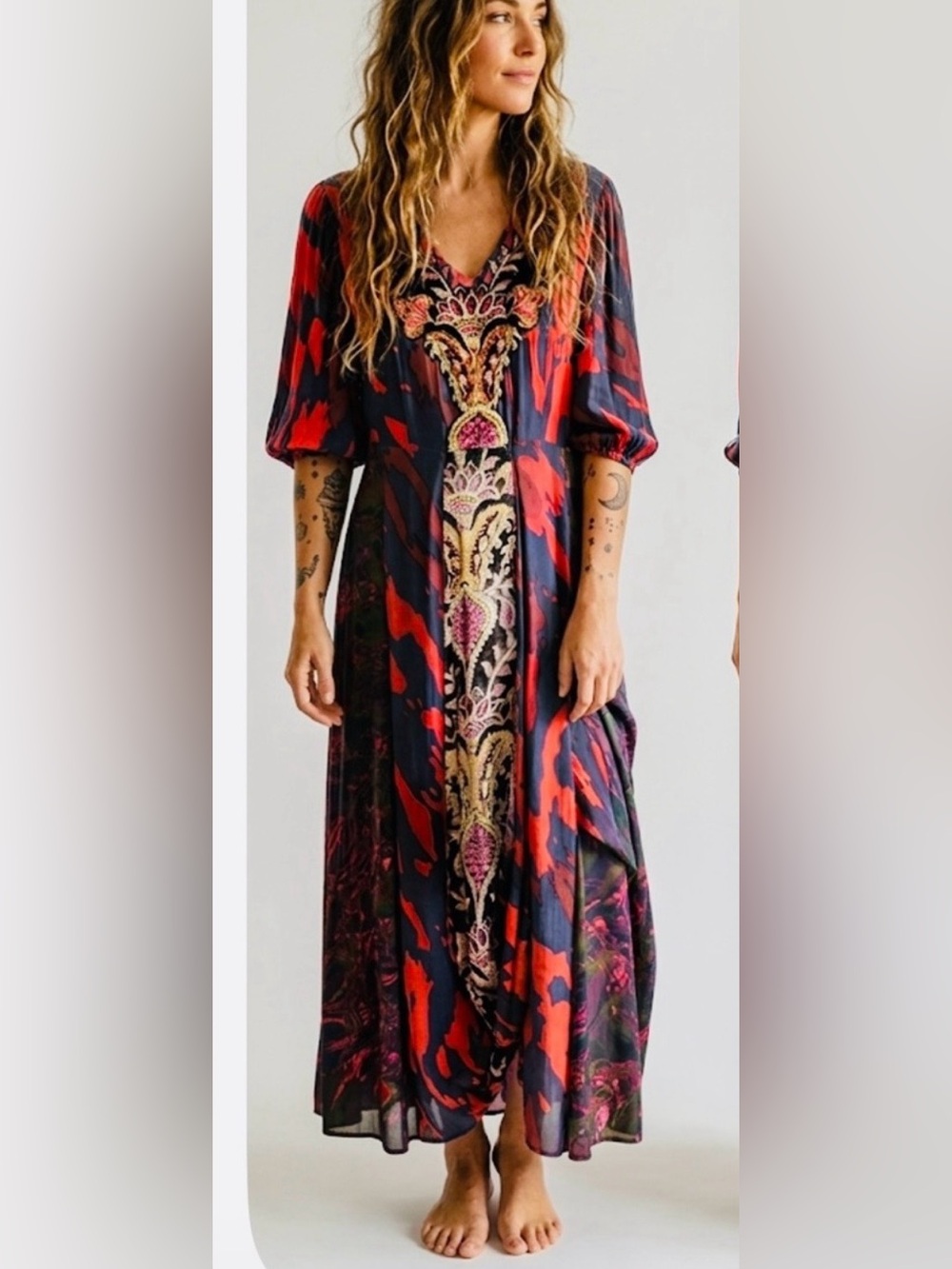 Boho Floral Embroidered Maxi Dress. Soft sorroundings. Size 16.